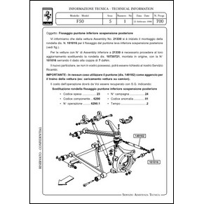 1996 Ferrari technical information n°0700 F50 (Fissaggio puntone inferiore sospensione posteriore) (reprint)