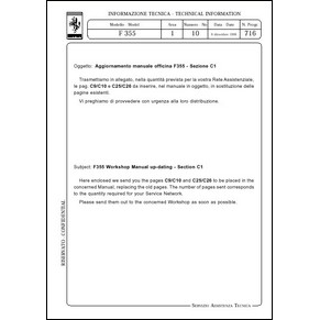 1996 Ferrari technical information n°0716 F355 (F355 workshop manual up-dating - Section C1) (reprint)
