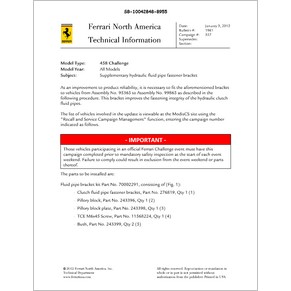 2012 Ferrari technical information USA n°1961 458 Challenge (Supplementary hydraulic fluid pipe fastener bracket) (reprint)