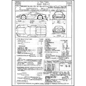 1968 Ferrari Dino 206 GT homologation certificate (Certificato di omologazione) (reprint)